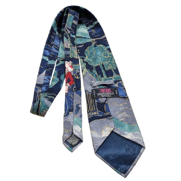 Vintage 90s Pink Panther 100% Silk Mens Neck Tie Necktie Made In Italy Tie Rack - Picture 4 of 6